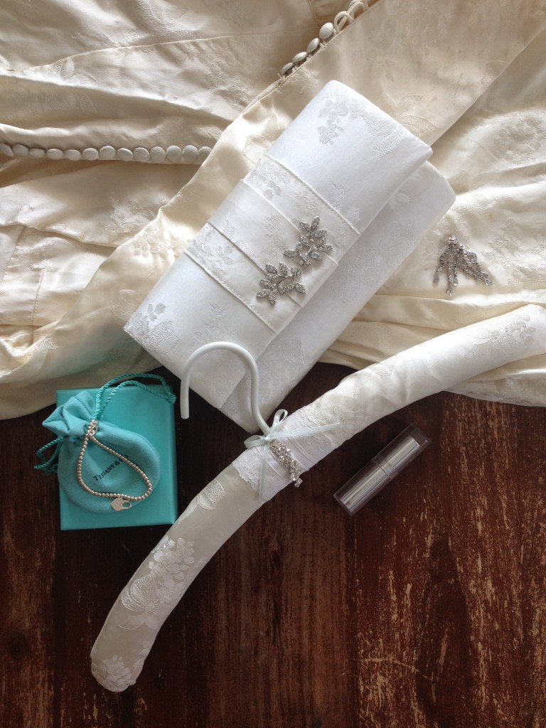 Handmade clutch and coat hanger, bridal accessories