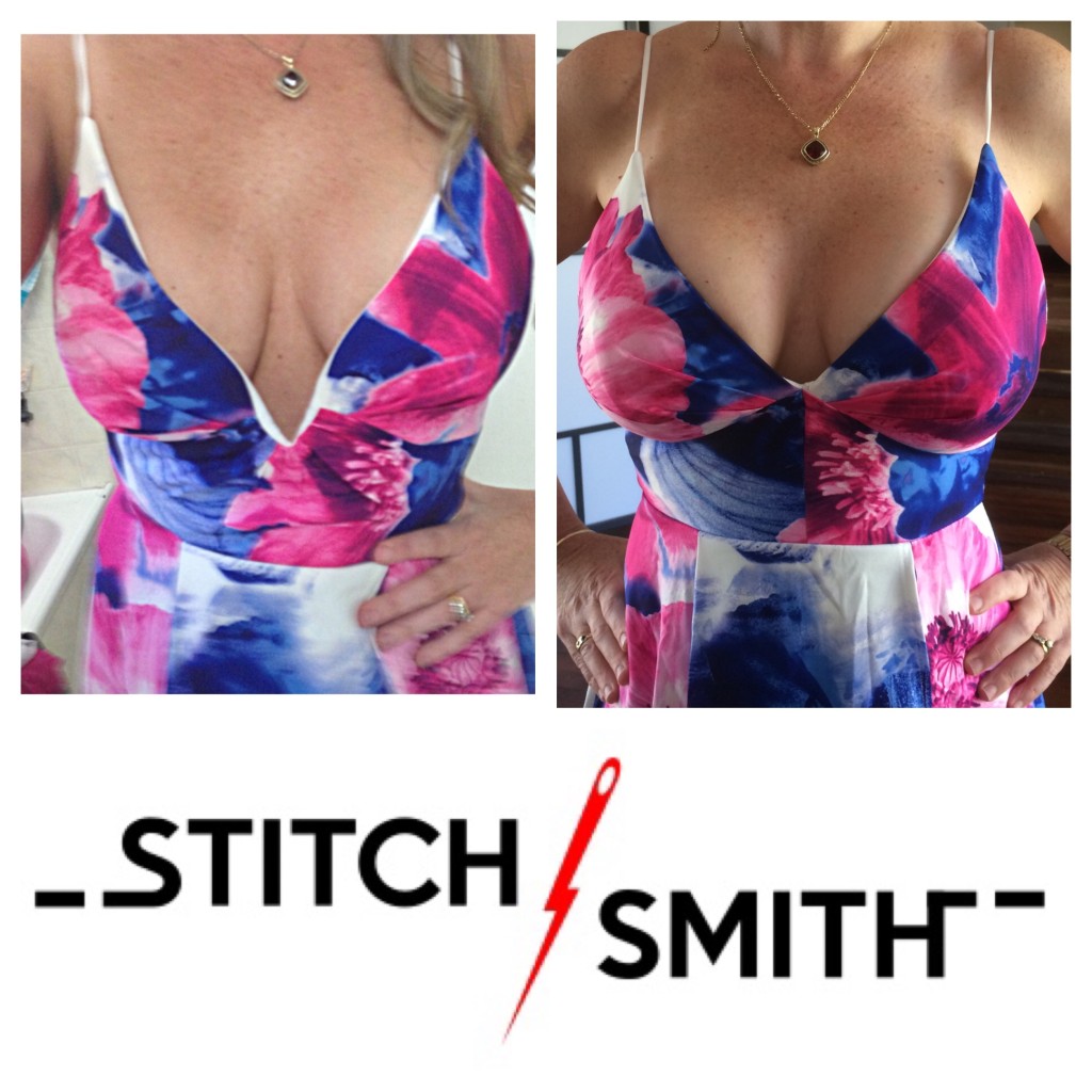 Before and after photo of dress alteration.