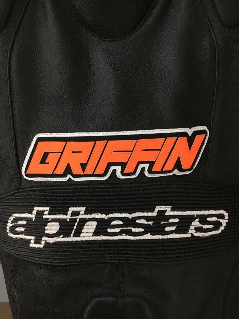 Leather name patch for motorcycle racing suit